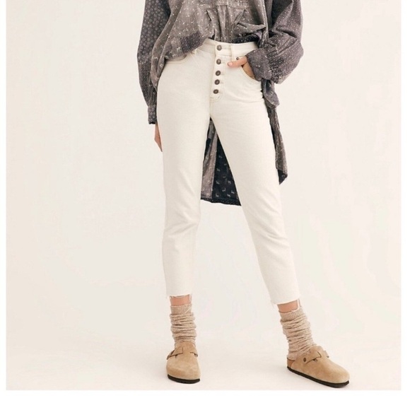 We The Free Denim - We The Free Cream Button Fly High Rise Cropped Jean